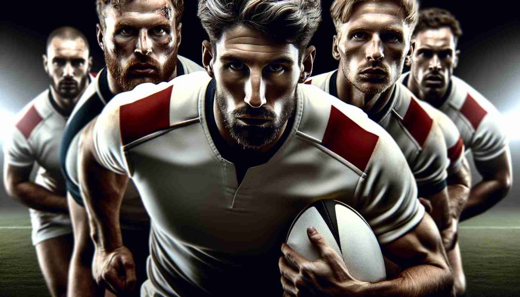 High-definition, realistic imagery of top-ranking rugby players, displaying physical prowess and determination. All the players should demonstrate intense expressions in the style associated with the passion for rugby. Keep the focus on portraying the spirit of the sport, as perceived through the eyes of an avid, professional rugby player.