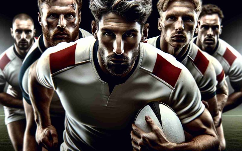 High-definition, realistic imagery of top-ranking rugby players, displaying physical prowess and determination. All the players should demonstrate intense expressions in the style associated with the passion for rugby. Keep the focus on portraying the spirit of the sport, as perceived through the eyes of an avid, professional rugby player.