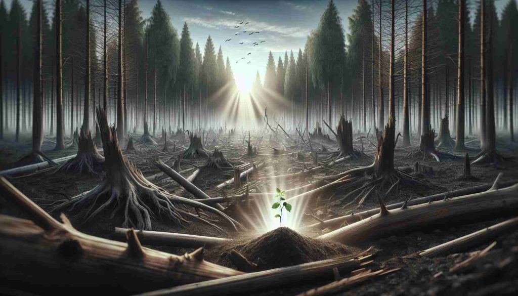 An HD quality, realistic scene that symbolizes the transformative power of second chances. Visualize a depiction of a lone sapling surrounded by a previously devastated forest landscape with signs of regeneration, symbolizing recovery and hope. Light rays breaking through the remaining old trees, illuminating the young sapling, indicating a second chance at life. The entire scenery evokes emotions of perseverance and resilience.