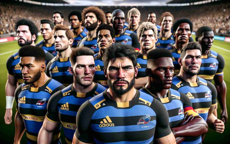 Realistic high-definition image of a thrilling change in the lineup of a rugby team, modeled after 'Los Pumas'. There's a diverse set of players, with individuals of various descents including Caucasian, Hispanic, Black, and Asian. Each player is in their team uniform, their faces filled with determination and excitement as if ready to conquer the next game. The crowd in the stadium is a blurred backdrop, their cheers nearly audible in the still image. The anticipation of this new direction for the team is palpable.