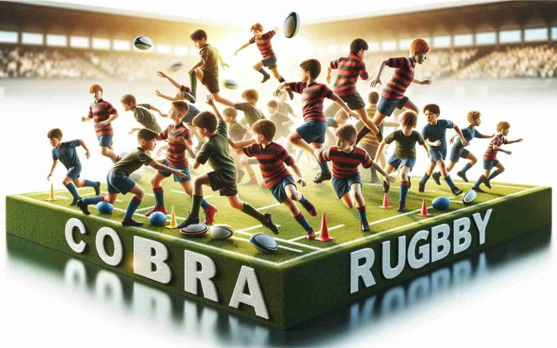 High-definition, realistic image of a youth rugby club known as Cobra, poised to bring about significant changes in youth rugby development. The picture should encapsulate the energetic atmosphere of the club, with young players of different genders and descents engaged in intense practice. The image should also include some rugby equipment like balls, cones, and pitch markings to highlight the development aspect. No logo or any distinct feature that could refer to a real club should be included.