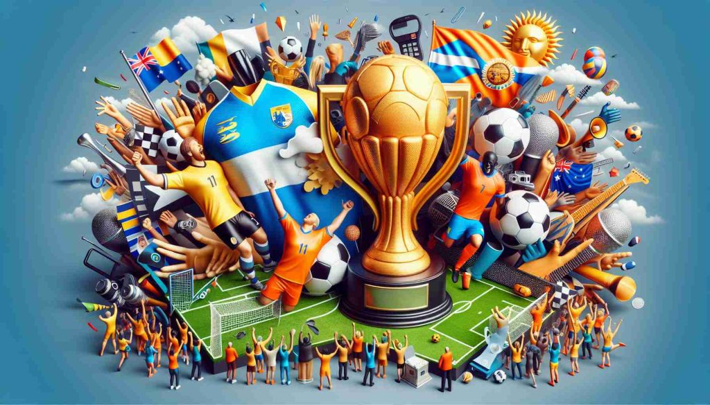 Generate a high-definition realistic image that signifies a successful weekend for sports teams from the Southern Hemisphere. This could include metaphoric elements like trophies, cheering fans, team jerseys, and symbols of countries from the Southern Hemisphere.