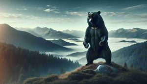 Generate a high-definition, realistic image of a triumphant black bear, perhaps standing on a hilltop with a forest backdrop, expressing dominance and victory over the landscape. The bear is likely roaring or growling, showing off its powerful presence to signify a close victory over an unseen adversary.