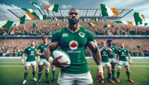 Generate a high-definition, photorealistic scene capturing the excitement and anticipation for the future of Irish rugby. The image might feature a packed stadium filled with passionate rugby fans holding flags and wearing team colors - green and white. In the middle, a group of diverse rugby players - Caucasian, Black, and Hispanic players, both males and females - in Irish rugby jerseys, are courageously preparing for the match. Their determined expressions and muscular frames are sure to evoke a sense of anticipation. Please build an atmosphere of undeniable excitement and optimism.