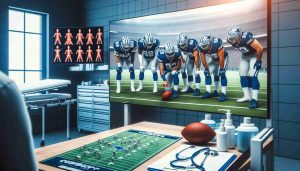 Create a realistic HD image of an American football team, presumably called the 'Cowboys', examining their game strategy on a whiteboard. They look focused and concerned, indicating possible adjustments due to injuries. Out of frame, there are medical supplies hinting at recent injuries. Nearby, a television screen displays defensive formations for what could be considered the latest updates.