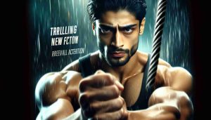 High-definition, realistic photo of a thrilling new action film advertisement. The main character, a South Asian man with athletic physique, faces a test that challenges his courage and determination.