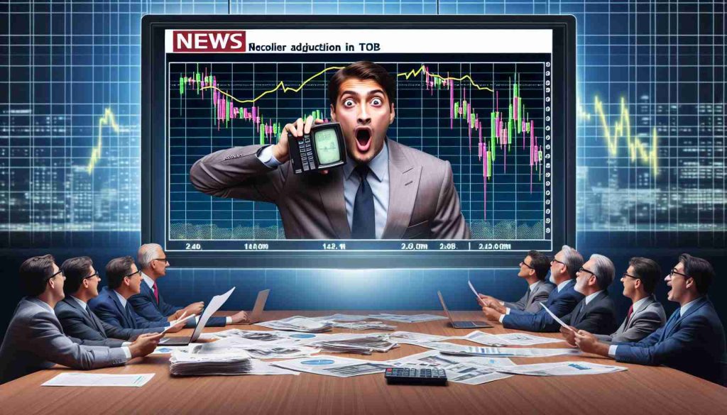 Visualize a realistic high-definition picture that depicts a breaking news scene in the financial sector. The highlight is an adjustment in TOB price by a major electronic company, NEC. This news has sparked an array of reactions in the market, causing a flux in the stock market. Show a graph chart showing the sudden shift in stock prices, along with animated brokers reacting to these price fluctuations.