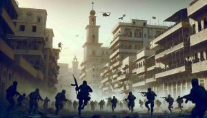 HD quality, realistic image of an intense, revolutionary scene in an unspecified Middle Eastern city. Insurgents are surging towards the city center. The architectures of the city suggest it might be in Syria. A sense of purpose and determination can be felt from the rebels.