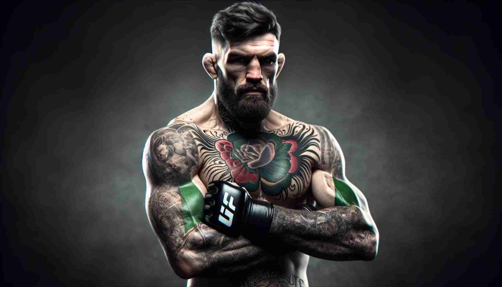 A high-definition, realistic image portraying a muscular, tattooed male athlete with an Irish descent, known for his mixed martial arts skills. He displays a controversial and expressive behaviour causing a portion of his fan base to express unhappiness.