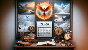 A realistic HD image depicting the concept of the year 2024 as a time of surprising comebacks. The scene should include a calendar on a wall showing the month of December 2024, and it's surrounded by various symbolic elements representing revival and resurgence. Such elements can include the Phoenix rising from the ashes, a winter landscape transitioning into spring, an antique clock spinning backwards, etc.