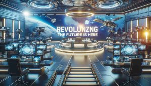 Generate a realistic HD photo illustrating the concept of 'Revolutionizing News: The Future is Here'. This could include imagery related to advanced technologies in news broadcasting like drones, satellite imagery, and AI-assisted reporting. Display a news studio setting imbued with futuristic aesthetics, from high-tech equipment to futuristic architectural design, all conveying the sense of a revolutionized futuristic news environment.