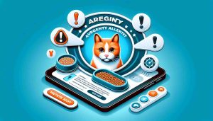 Create a realistic high-definition image depicting an urgent alert specifically for cat owners. The alert should emphasize the importance of checking their pet food immediately.