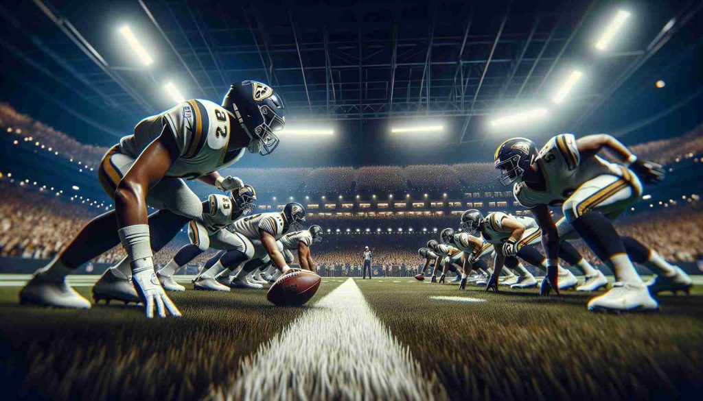 A realistic and high-definition picture of an immersive sports scene. It captures the intensity and thrill of an NFL game, from the perspective of a player on the field. You can sense the crowds in the stands, their roaring cheers echoing around the stadium. Players are lined up, with the quarterback poised and ready to make the throw, the players in the line of scrimmage tense with anticipation. The atmosphere is electric, nerve-wracking, and fully embodies the spirit of the NFL - the National Football League.