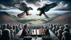 A highly detailed, high-definition image showcasing the ultimate showdown. The focus of the image is a grand and thrilling matchup. Perhaps two chess masters at a tension-filled final game, or a pair of falcons competitively battling mid-air. The landscape around them is filled with spectators, their faces a mix of anticipation, excitement, and awe. The atmosphere is electric, the stakes are high, and every element of the picture signifies an epic face-off not to be missed.