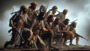 Create a high definition, realistic image depicting a group of warriors in a moment of crisis. These warriors can be of various descents, showcasing diversity such as Caucasian, Hispanic, Black, Middle-Eastern, and South Asian. They should be depicted in a situation of significant struggle or challenge, appearing at the brink of defeat. However, there should be glimmers of hope and determination in their expressions, suggesting the possibility of surmounting their current predicament and rising again. Their attire and weapons can be from different periods of history, adding an element of uniqueness and intrigue to the image.