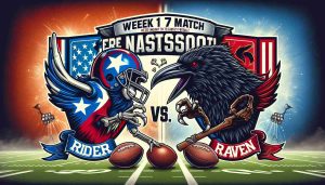 A high-definition, realistic illustration showing two American football teams, represented by emblems of a Texan rider and a large black raven, clashing on the field. This is an important showdown and it reads, 'Week 17 Match: Rider vs. Raven! Key Insight to Fantasy Football!'