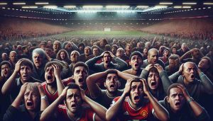 A high-definition, realistic image showing the emotional reactions of fans of Manchester United, a prominent football team, after a surprising defeat. Faces reflect dismay, surprise, and shock. Some fans are huddled together, while others have their hands on their heads in disbelief. The backdrop shows a crowded stadium with the game just ended.