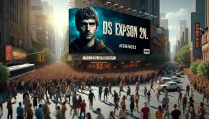 A HD photo capturing the general anticipation for a popular dystopian television show's second season. However, one key actor faces public criticism. The scene conveys excitement with billboards displaying the promotional artwork for the upcoming season. Dynamic crowds fill the streets, their faces lit up with both anticipation and debate.