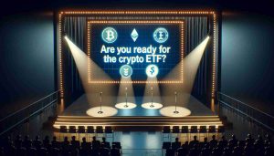 A realistic high-definition graphic representing the spotlighting of emerging Cryptocurrency Exchange-Traded Funds (ETFs). The scene depicts a stage with a large spotlight illuminating a stand displaying symbols of new cryptocurrencies. Above, a bold headline reads, 'Are You Ready for the Next Crypto ETFs?'. The atmosphere reflects an exciting, tension-filled environment as if all eyes are on the evolving world of crypto investments.