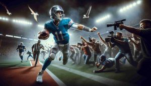 Realistic, high-definition image depicting the dramatic scene of a professional American football quarterback controversially leaving the field. This event unfolds amidst the backdrop of the Zero Income League (NIL) games, generating a sense of surprise and tension.