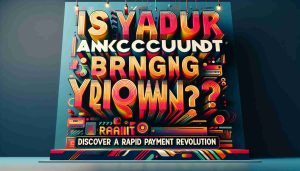 A high definition, realistic image of a question written in large, bold fonts: 'Is Your Bank Account Bringing You Down?' followed by a revolutionary proclamation in a smaller but impactful font: 'Discover a Rapid Payment Revolution!'. The background is a mix of vibrant colours, transmitting a sense of hope and change. Some details like abstract shapes and patterns can be added for more depth and visual interest.