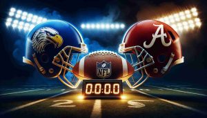 Create a high-definition realistic image representing the concept of a sports face-off between two college sports teams, logo to logo. This is symbolizing a significant challenge, particularly for the 'Southern Atlantic' team, who is poised to tackle the struggles of the 'Northern Alabama' team. The atmosphere is filled with anticipation as the countdown toward this clash begins. Please include a large digital countdown clock showing the time rapidly decreasing.