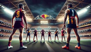 High definition, realistic image depicting the intense sporting showdown between Brisbane and Adelaide teams. Players gearing up for an action-packed game, the audience waiting with bated breath in the stadium filled with anticipation. The atmosphere is electrified with excitement and thrill. Emphasize the high stakes and the connectivity between the crowd and the players on the field.