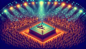 Generate a realistic high-definition image of a thrilling wrestling event, titled 'The Epic Wrestling Nostalgia Night Returns! Are You Ready?'. The scene should showcase a boisterous crowd gathered around a traditional wrestling ring, buzzing with anticipation and excitement, ready to witness a captivating display of skill and power.