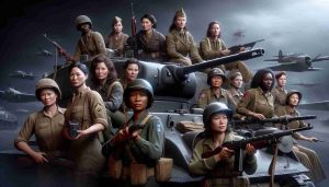 A high-definition, ultra-realistic image of a historical scene from World War II. We see a group of valiant soldiers defying all odds. Among them, several women in various military uniforms: a South Asian woman in the role of a radar operator, a Middle Eastern woman acting as a medic, a Hispanic woman who is a sharpshooter, a Black woman working as a pilot, and a Caucasian woman serving as a tank operator. These women represent the unsung heroines who made significant contributions during this time of global conflict.