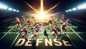 High-definition realistic illustration of a concept representing a new era for defense in American football. Imagery could include a football field with the San Francisco 49ers logo, a bright sun rising at the end of the field symbolizing a new beginning, and various defensive players in action poses, demonstrating agility, strength, and determination.