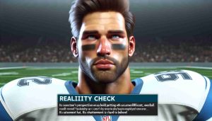 A high-definition, realistic image of an unnamed, muscular, male athlete who shares similar statistics with an American football wide-receiver. The athlete appears emotionally reflective, potentially after a significant event like a game or a press conference. Subtitle: 'Reality Check: A bold perspective on a significant parting! His statement is hard to believe!'