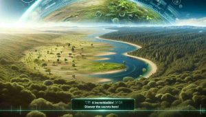 A high-definition, realistic image of an incredible transformation journey. This could possibly be the transition of an underdeveloped or barren land to a lush, green forest. The once desolate area has now become a biosphere teeming with life, signifying the extraordinary transformation. There are text details appearing at the bottom, framing the image as 'Discover the Secrets Here!'.