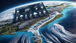 Realistic high-definition image showcasing a weather forecast for the state of Georgia, in which there is a surprising prediction of snow. The forecast includes details like temperature, wind speed, direction, and a snapshot of a snowfall prediction map.