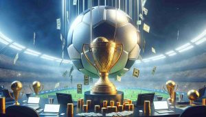 Create a high-definition, realistic picture showing colossal monetary awards ready to be disbursed at a major unnamed football tournament. Emphasize the anticipation and excitement that such a grand event warrants. Avoid using any specific country or league names.