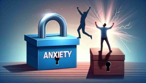 Create a detailed, high-definition image representing the concept of overcoming anxiety. This could include visual metaphors like a locked box labeled 'Anxiety' being unlocked, or a person triumphantly standing tall while the shadow of worry fades away. The emotional tone should be positive and empowering, highlighting the journey towards mental wellness.