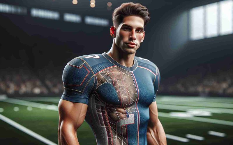 Realistic high-definition image of a star athlete, who, despite the intense physicality of their sport, doesn't show signs of significant injury concerns. The player, a Hispanic male with short brown hair and a solid build, is displayed in his active sports gear, showcasing his strength and endurance. The background should signify the sport he is participating in, like a football field or a basketball court.