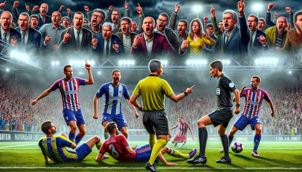 An HD realistic depiction of an intense football match in action, where a critical call by the referee is sparking controversy among the spectators. In the background, some fans are shown debating heatedly, displaying various feelings ranging from anger to disbelief. The image also subtly hints at the possibility of the National Football League imposing new rules in the aftermath of such controversial decisions. Remember to make the scene as detailed as possible, with everything from the players' expressions, to the atmospheric stadium crowd and the colorful uniforms clearly illustrated.