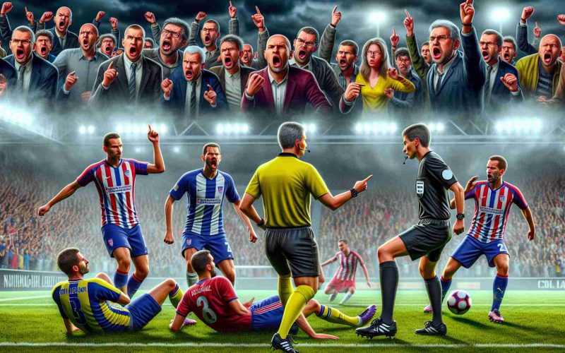 An HD realistic depiction of an intense football match in action, where a critical call by the referee is sparking controversy among the spectators. In the background, some fans are shown debating heatedly, displaying various feelings ranging from anger to disbelief. The image also subtly hints at the possibility of the National Football League imposing new rules in the aftermath of such controversial decisions. Remember to make the scene as detailed as possible, with everything from the players' expressions, to the atmospheric stadium crowd and the colorful uniforms clearly illustrated.