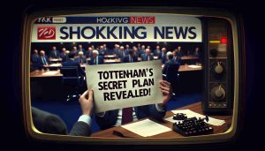 Generate a realistic high-definition image of a broadcast or newspaper headline reading: 'Shocking News: Tottenham's Secret Plan Revealed!'