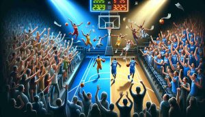 A visually impactful, high-definition image portraying surprising shifts in a professional basketball league as the year 2025 kicks off. The imagery should have two sides, with one side showing a team whose performance is experiencing a thrilling rise, featuring jubilant players and a crowd of enthusiastic fans. The other side should display a team whose performance is noticeably dropping, with visibly disappointed players and fans. The image should capture the rollercoaster of emotions felt by fans and players alike during these unexpected shifts.